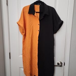 5/$30 Shein  Orange/Black Colorblock Dress Shirt Size 2X